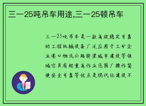 三一25吨吊车用途,三一25顿吊车