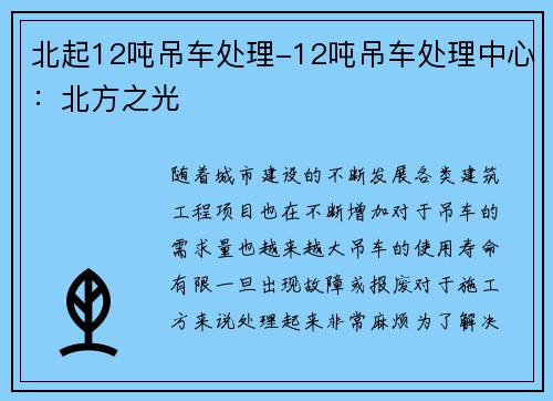 北起12吨吊车处理-12吨吊车处理中心：北方之光