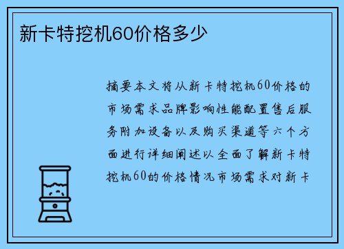 新卡特挖机60价格多少
