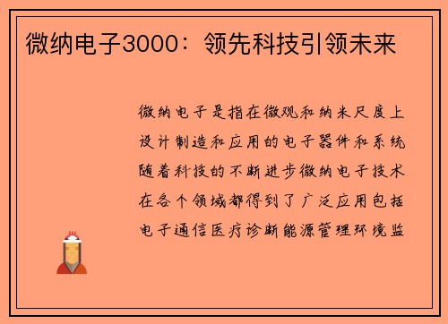微纳电子3000：领先科技引领未来